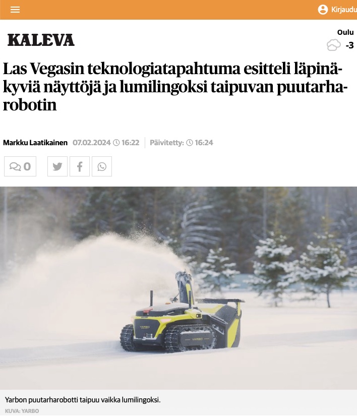 Markku Laatikaisen artikkeli Kalevassa CES Las Vegas 2024 -tapahtumasta